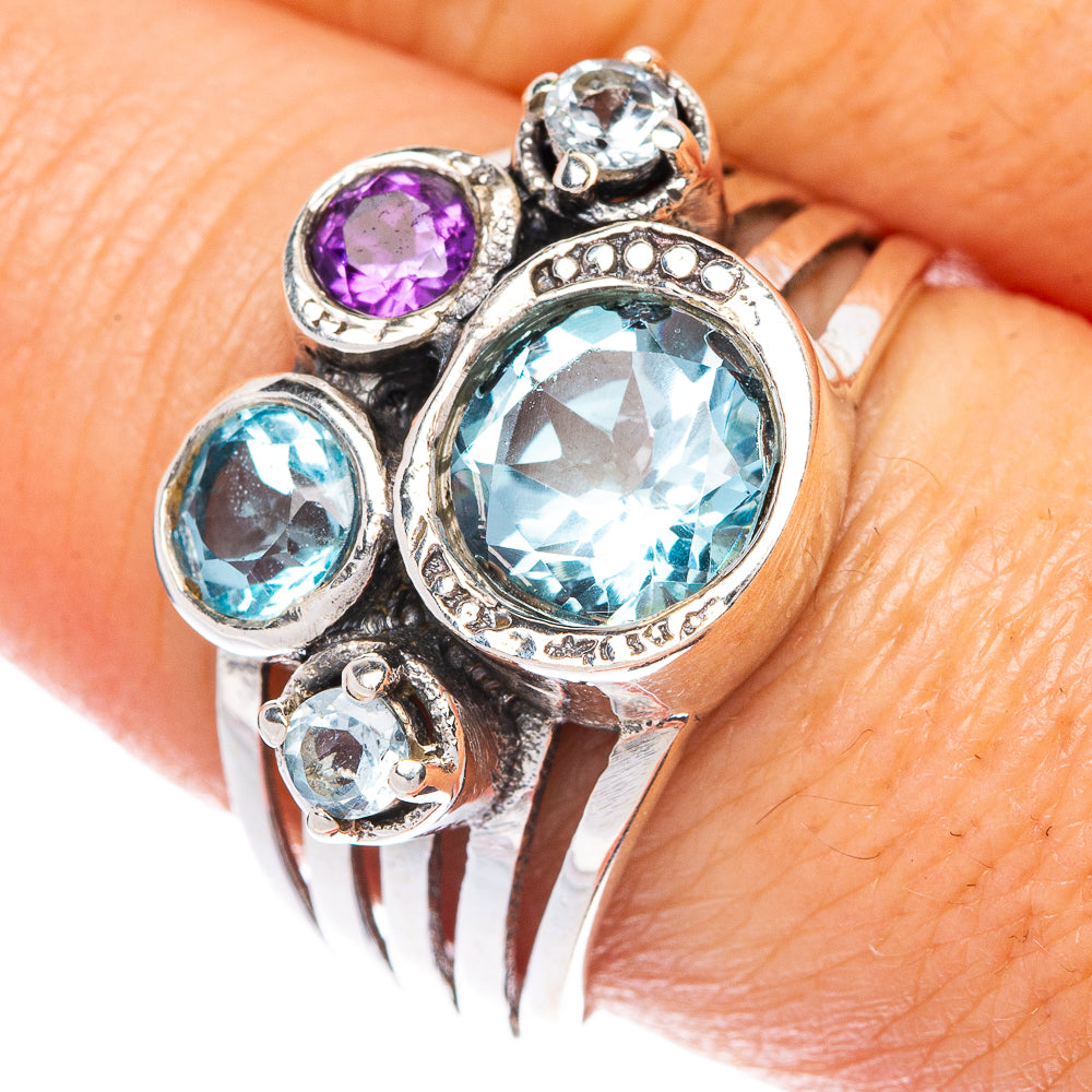 Blue Topaz, Amethyst Ring Size 9 (925 Sterling Silver) R1470