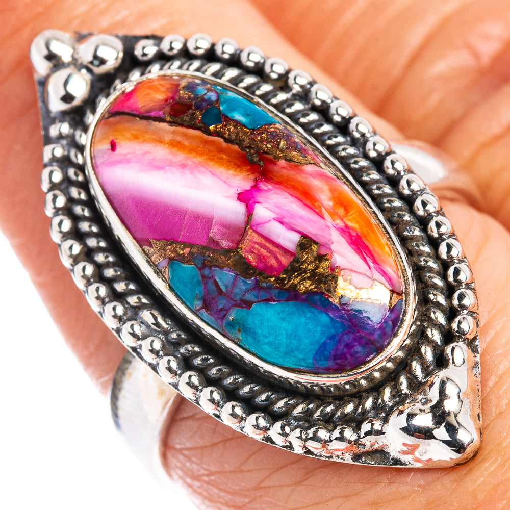 Pink Dahlia Mohave Turquoise Ring Size 7.75 (.925 Sterling Silver)