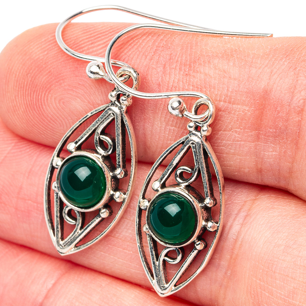 Green Onyx Earrings 1 1/2" (925 Sterling Silver) E3108