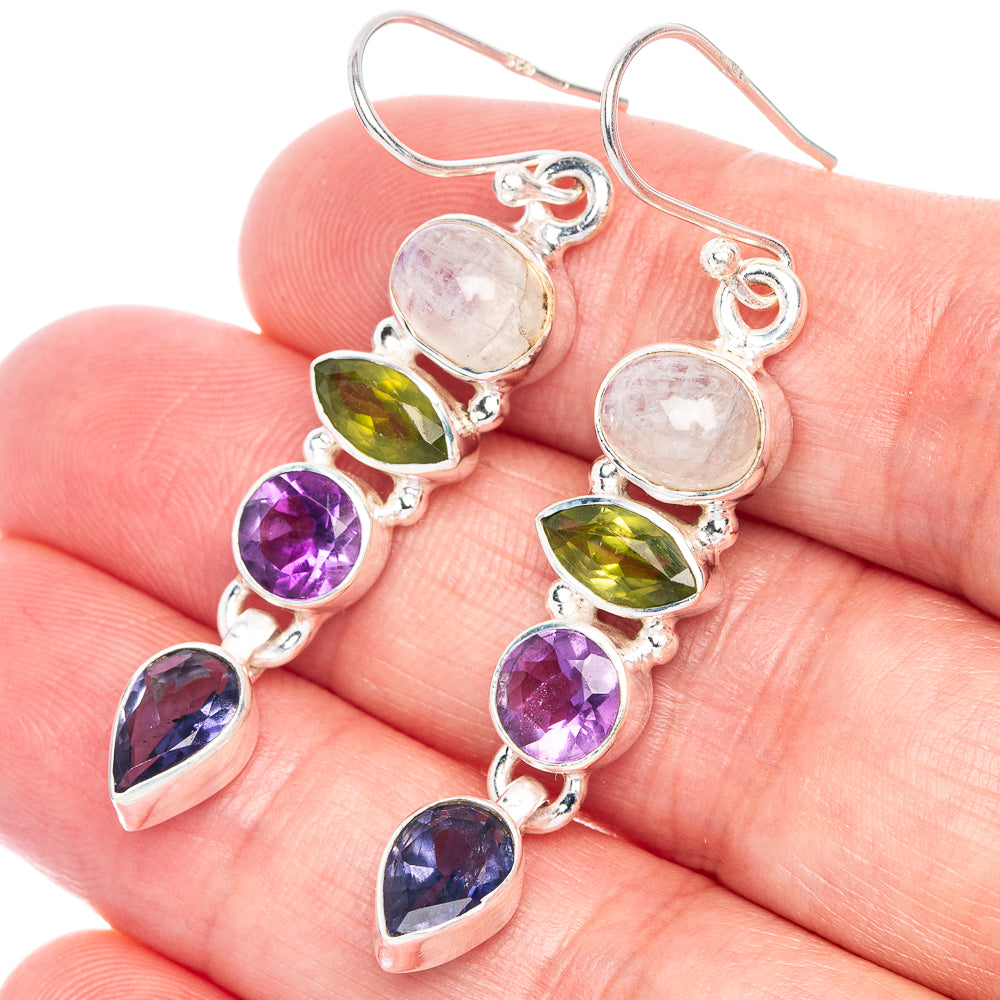 Rainbow Moonstone, Peridot, Amethyst, Tanzanite Earrings 2" (925 Sterling Silver) E433062