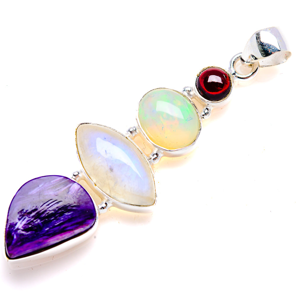 Charoite, Rainbow Moonstone, Ethiopian Opal, Garnet Pendant 2 1/4" (925 Sterling Silver) PD38184