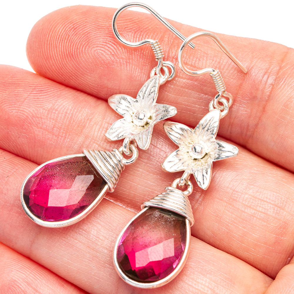 Garnet Flower Earrings 1 7/8" (925 Sterling Silver) E433357