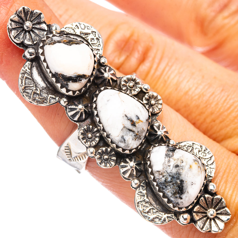 Exclusive Native Style White Buffalo Turquoise Ring Size 7 Adjustable (.925 Sterling Silver)