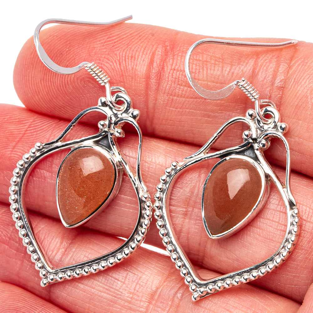 Premium Peach Moonstone Earrings 1 3/4" (.925 Sterling Silver)