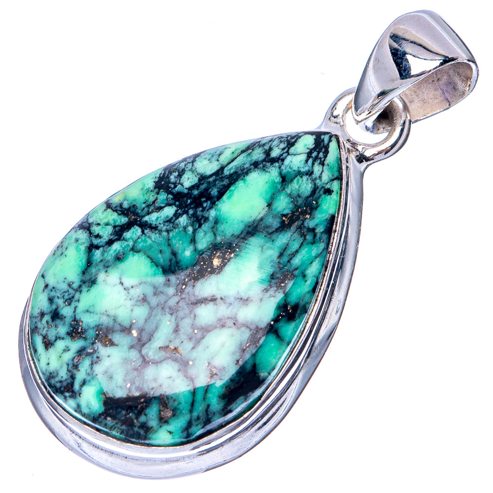 African Turquoise Jasper Pendant 1 3/8" (925 Sterling Silver) P41279