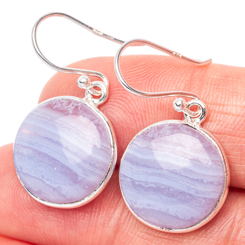 Blue Lace Agate 925 Sterling Silver Earrings 1 1/4" (925 Sterling Silver) E1453