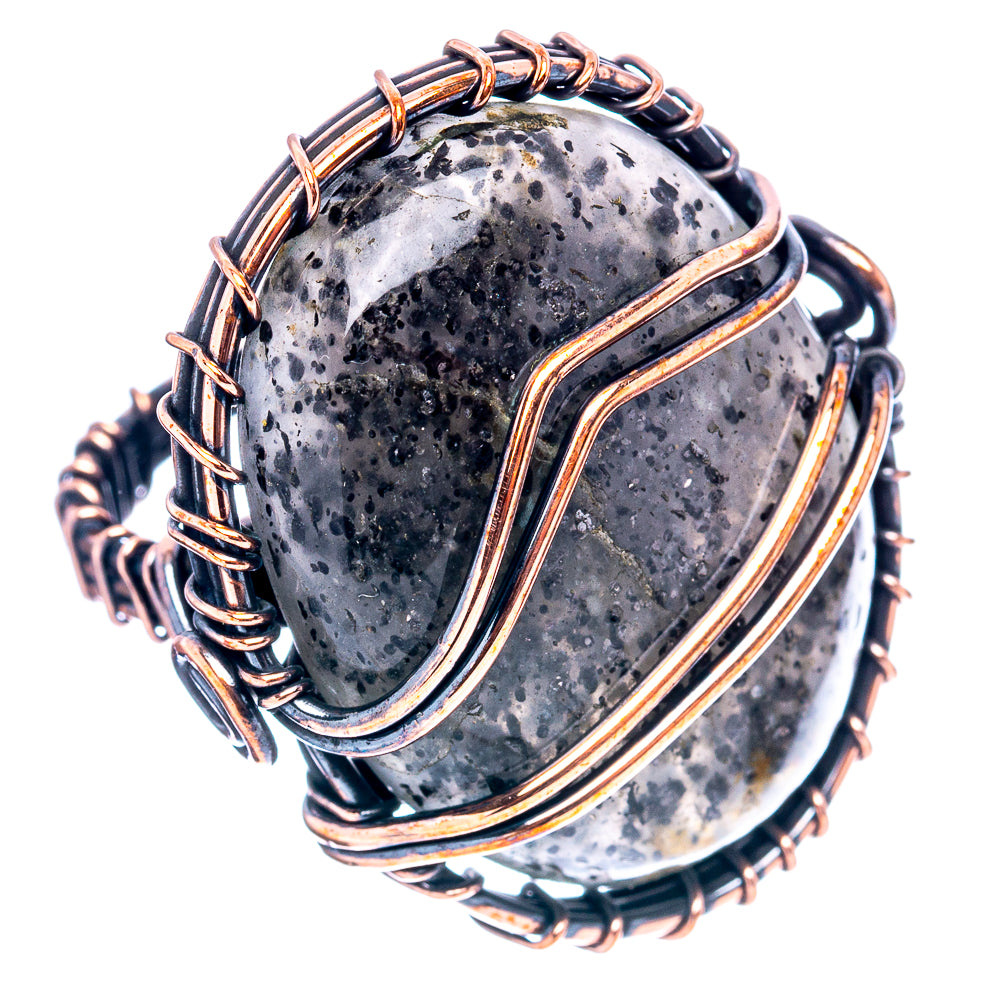 Black Sunstone Wire Wrap Ring Size 6.5 (Oxidized Copper)