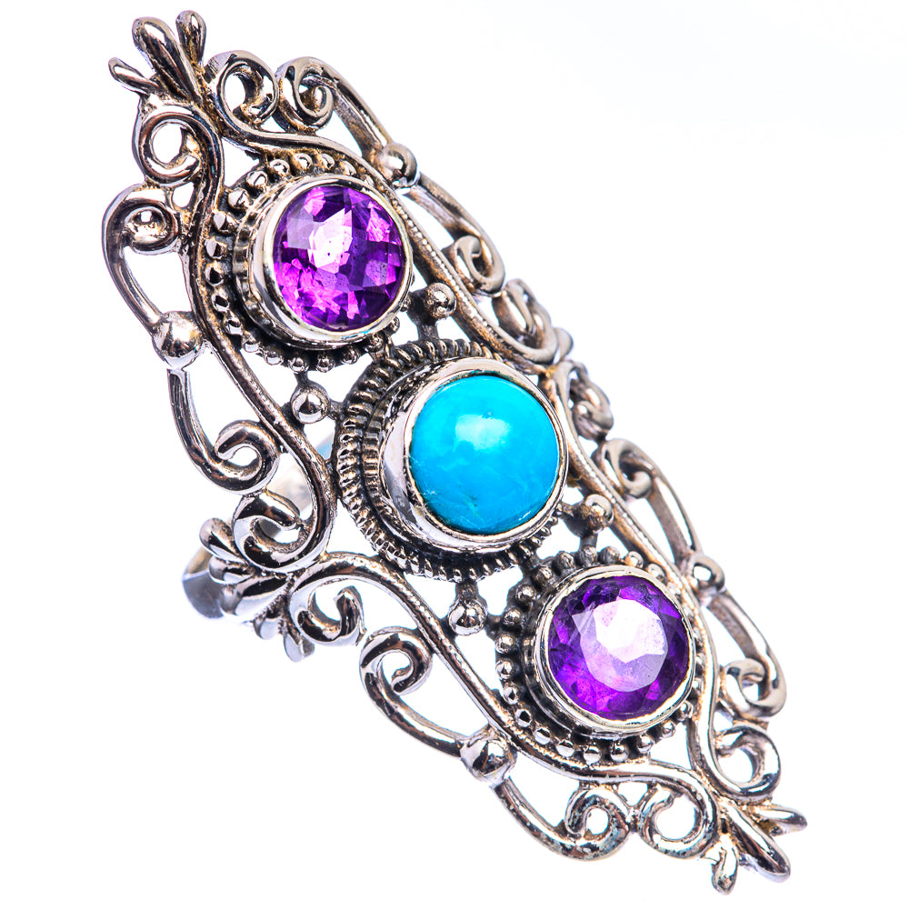 Large Sleeping Beauty Turquoise, Amethyst 925 Sterling Silver Ring Size 6.75