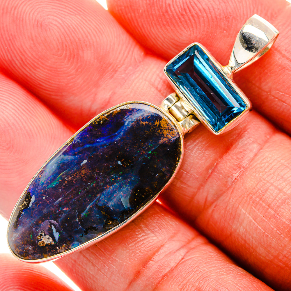 Boulder Opal, Blue Quartz Pendant 2" (925 Sterling Silver) PD38220