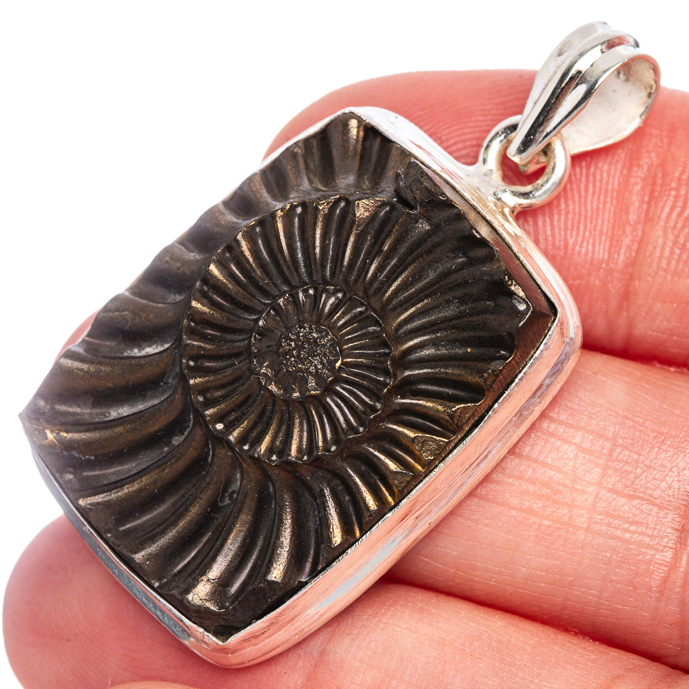 Rare Pyritized Ammonite Pendant 1 5/8" (925 Sterling Silver) P40642
