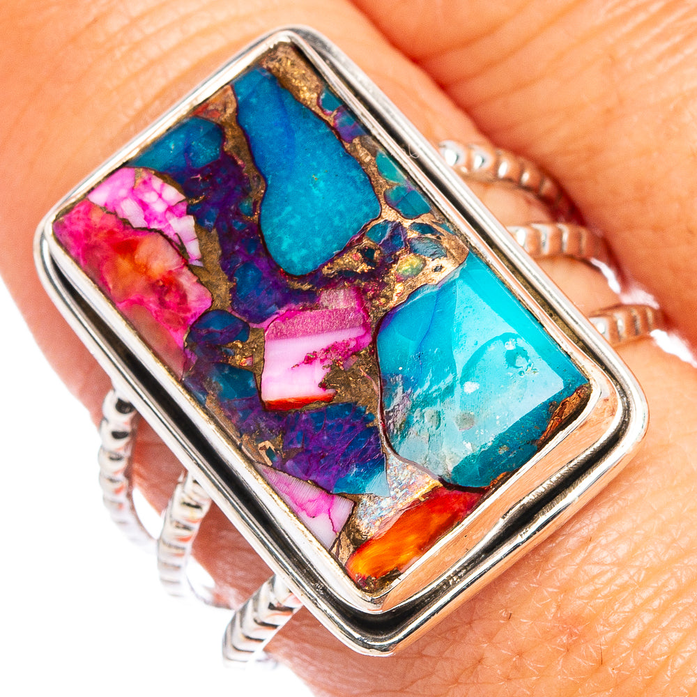 Pink Dahlia Mohave Turquoise Ring Size 9.5 (.925 Sterling Silver)