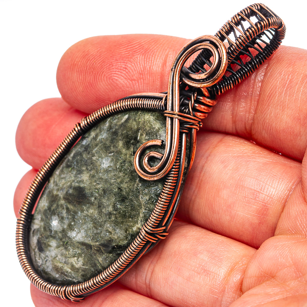 Seraphinite Wire Wrap Pendant 2 5/8" (Oxidized Copper)