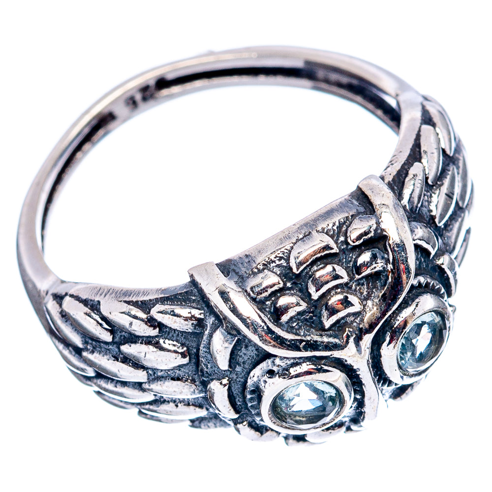 Blue Topaz Owl Dainty Ring Size 5.75 (.925 Sterling Silver)