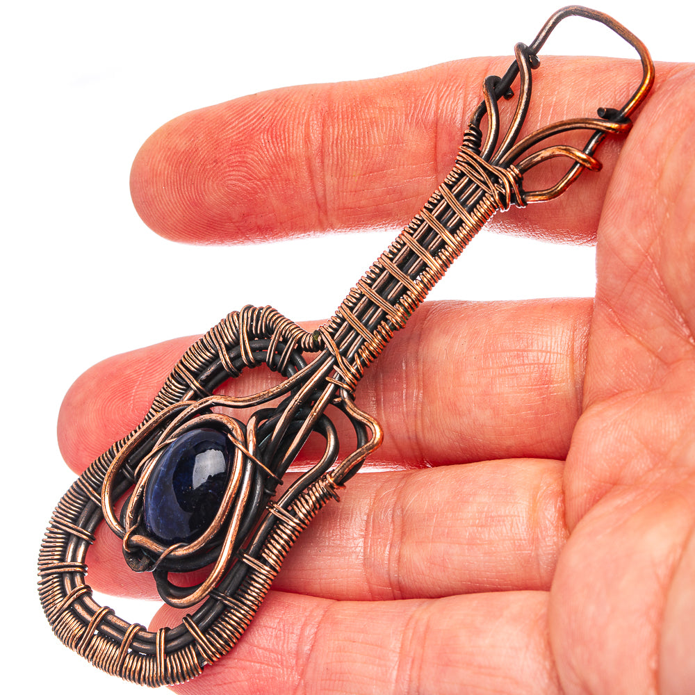 Sodalite Wire Wrap Pendant 3 1/2" (Oxidized Copper)