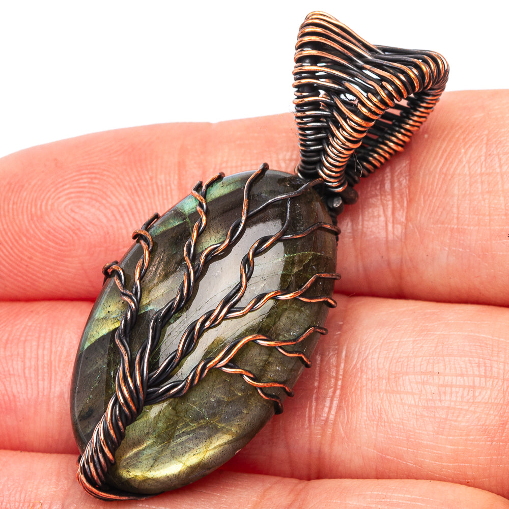 Labradorite Tree of Life Pendant 1 3/4" (Oxidized Copper)