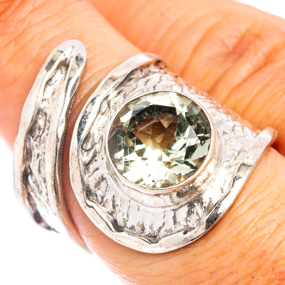 (Classic Series) Green Amethyst Ring Size 6 Adjustable (.925 Sterling Silver)