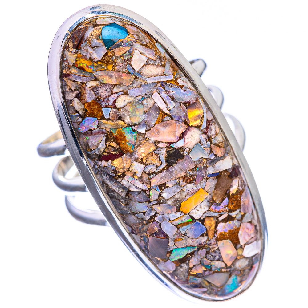 Huge Copper Composite Rainbow Moonstone Ring Size 10.5 (925 Sterling Silver) R143157