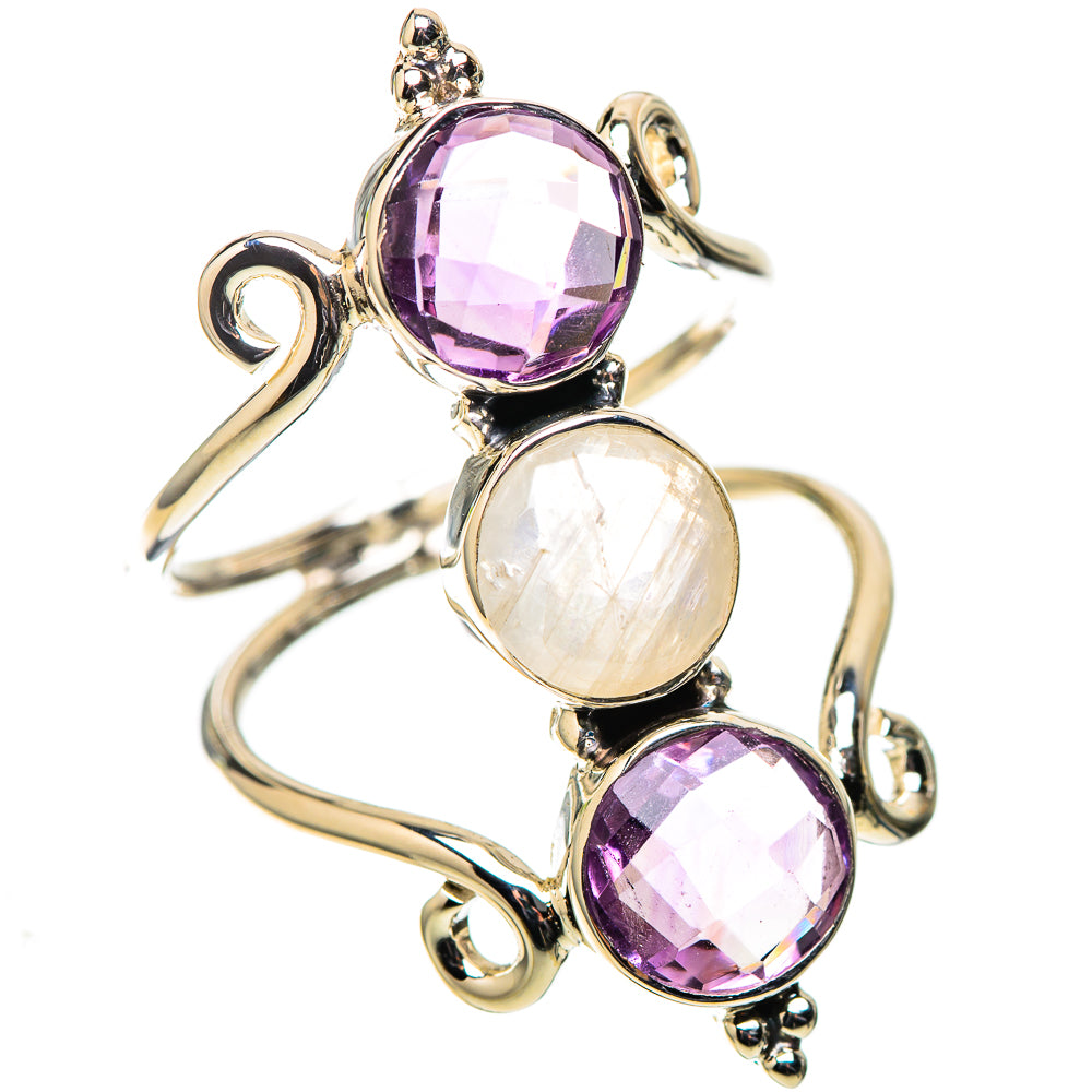 Premium Rainbow Moonstone, Amethyst Ring Size 9 (925 Sterling Silver) RING138077
