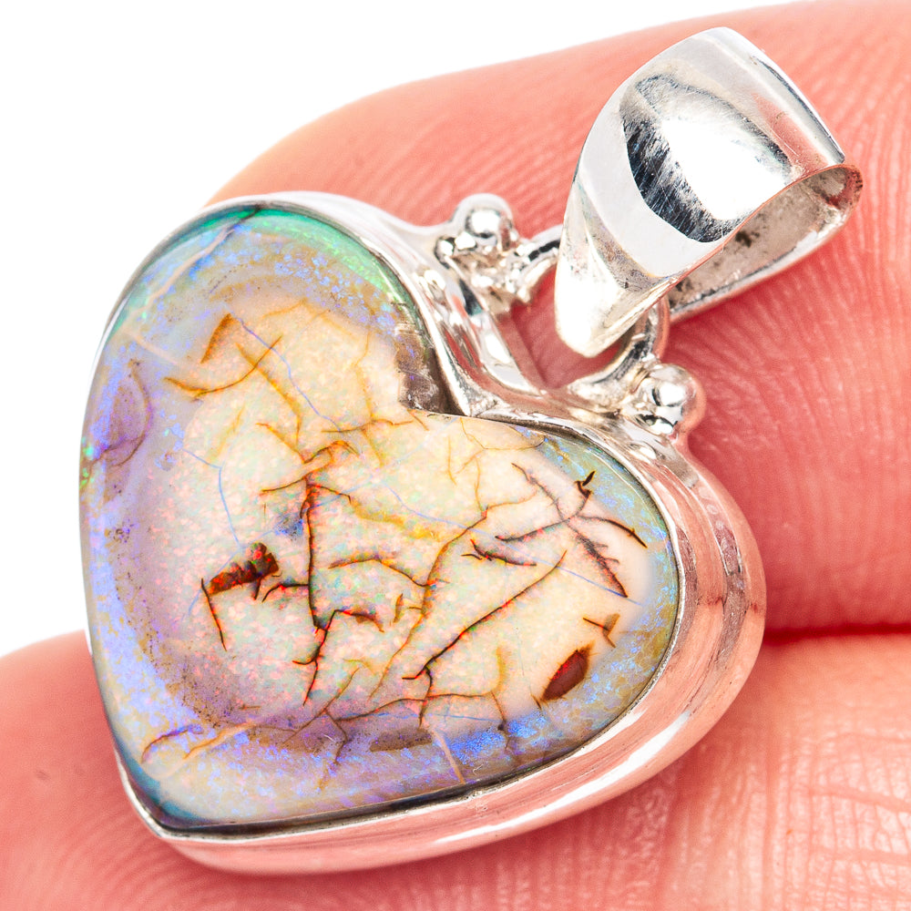 Rare Sterling Opal Heart Pendant 1 1/8" (925 Sterling Silver) P41572