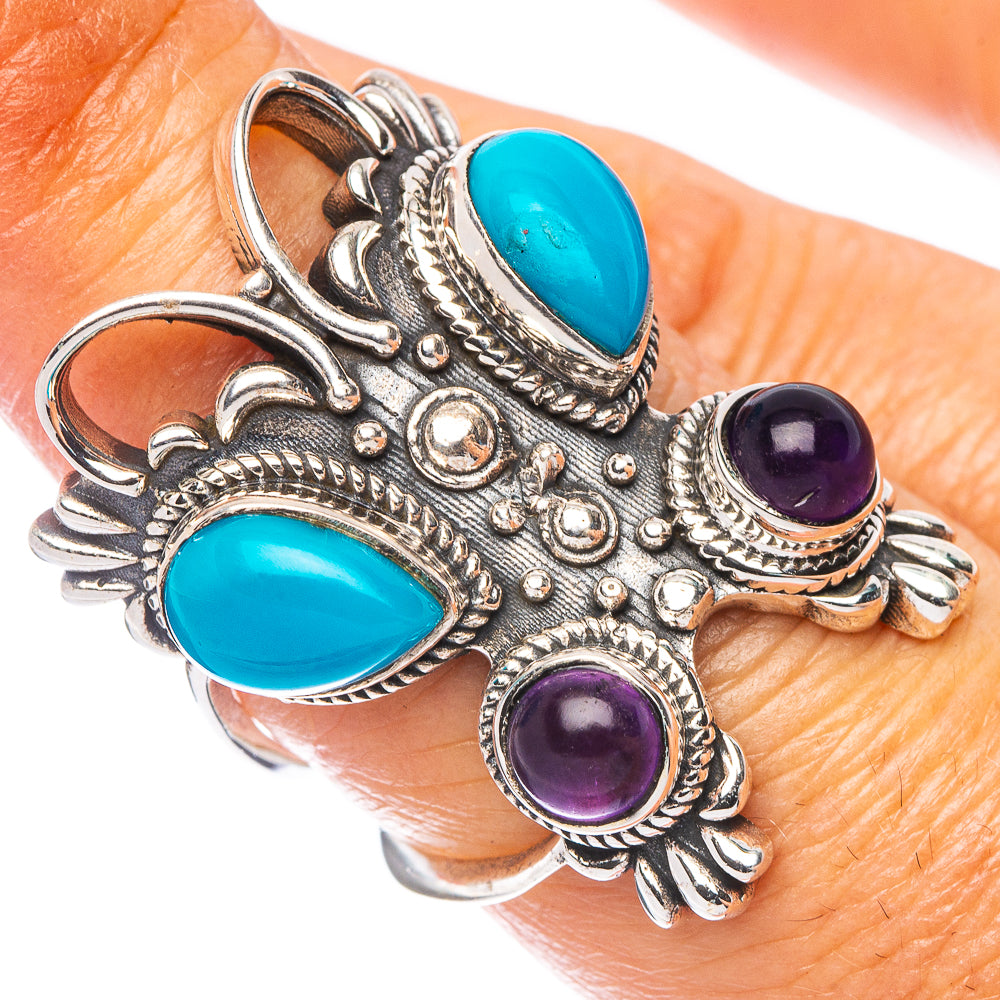 Large Sleeping Beauty Turquoise, Amethyst Butterfly Ring Size 6.75 (925 Sterling Silver) R7179