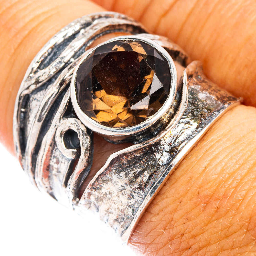 (Classic Series) Smoky Quartz Ring Size 7.5 (.925 Sterling Silver)