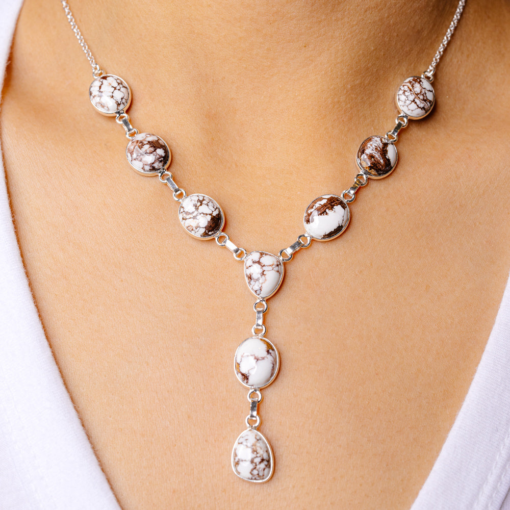 Wild Horse Jasper Necklace 16 1/2 To 18 1/4" (925 Sterling Silver) N90127