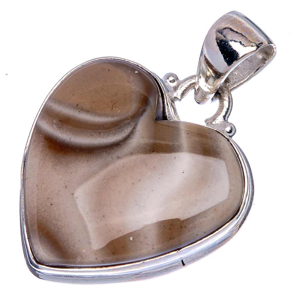 Striped Flint Heart Pendant 1 1/4" (925 Sterling Silver) P40218
