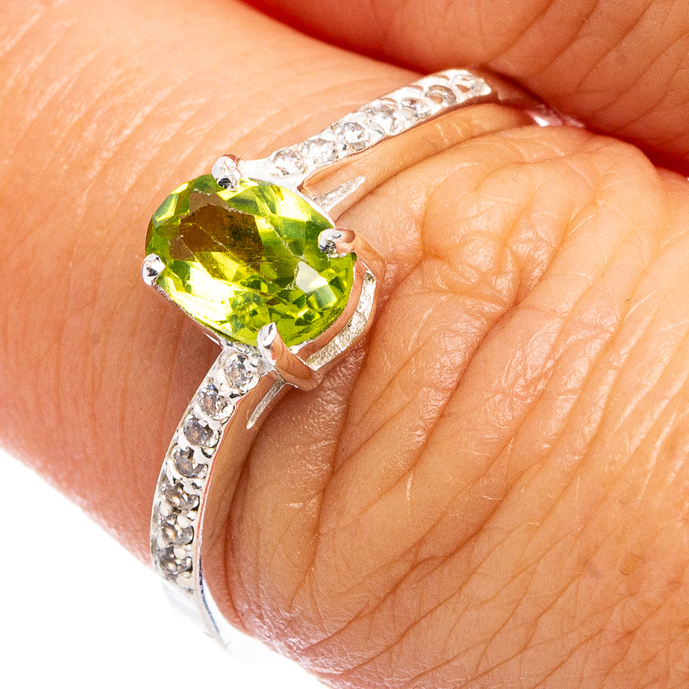 Value Faceted Peridot, Cubic Zirconia Ring Size 6.75 (.925 Sterling Silver)