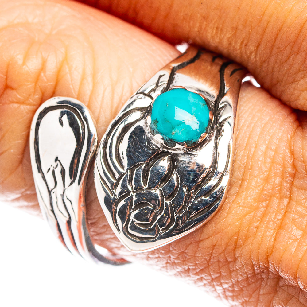 Native Style Mohave Turquoise Ring Size 9 Adjustable (.925 Sterling Silver)