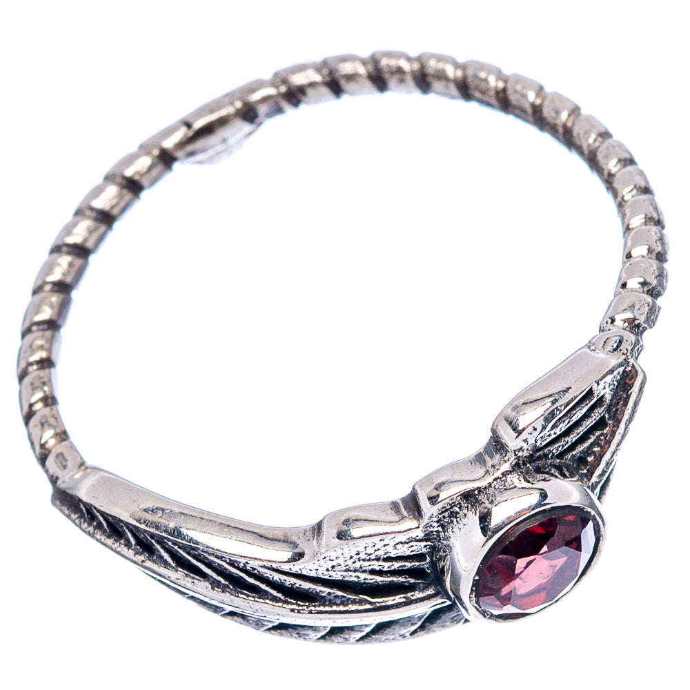 Garnet Leaf Dainty Ring Size 6.5 (.925 Sterling Silver)