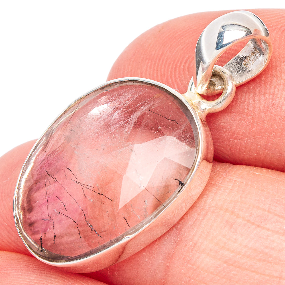 Tourmalinated Quartz Pendant 1 1/8" (925 Sterling Silver) P44438