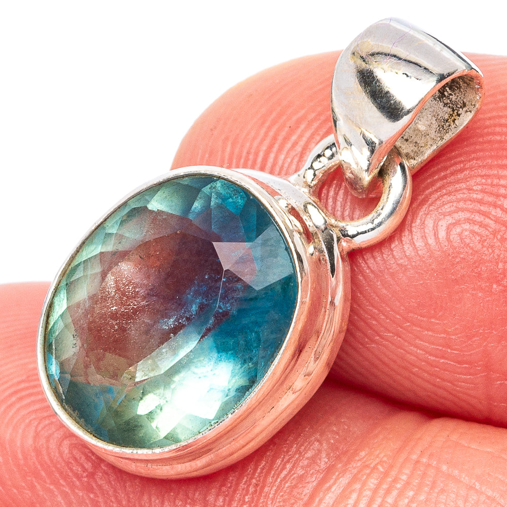 Rare Faceted Blue Fluorite Pendant 7/8" (925 Sterling Silver) P43027