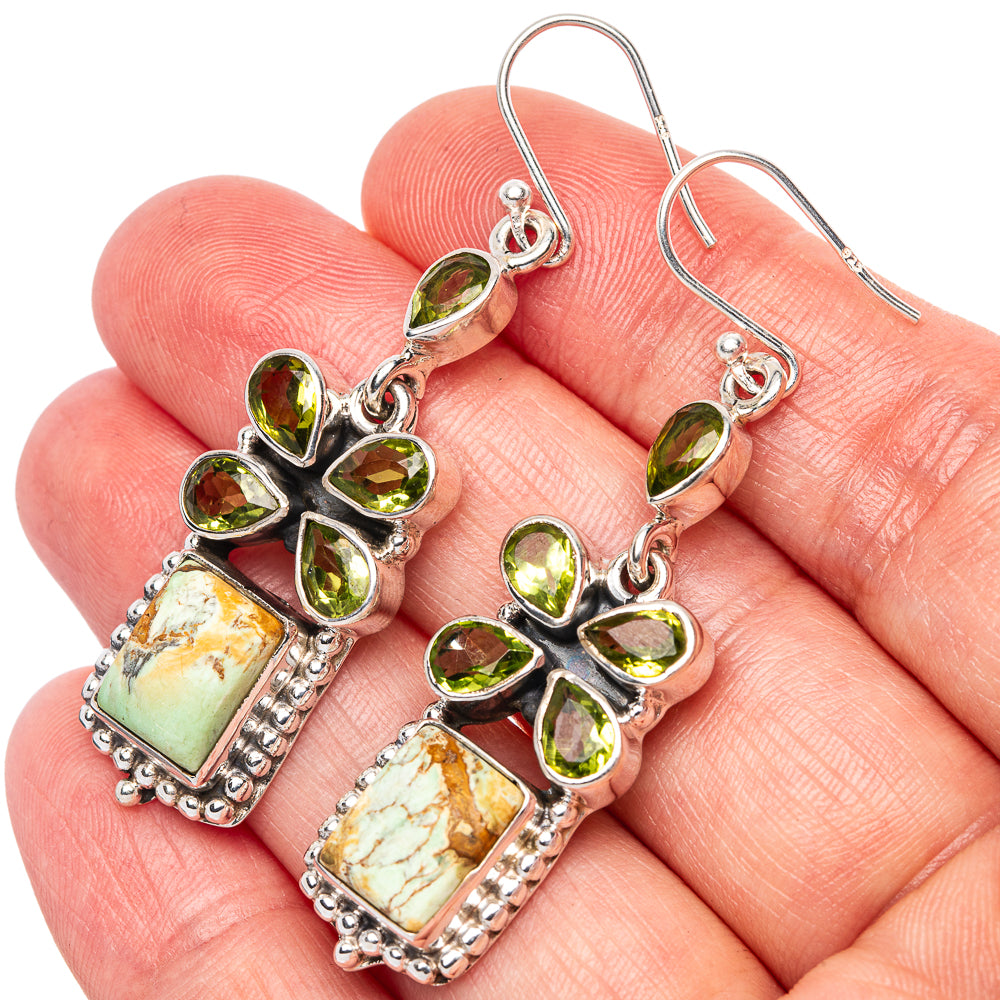 Premium Variscite, Peridot Earrings 2 1/8" (925 Sterling Silver) E1630