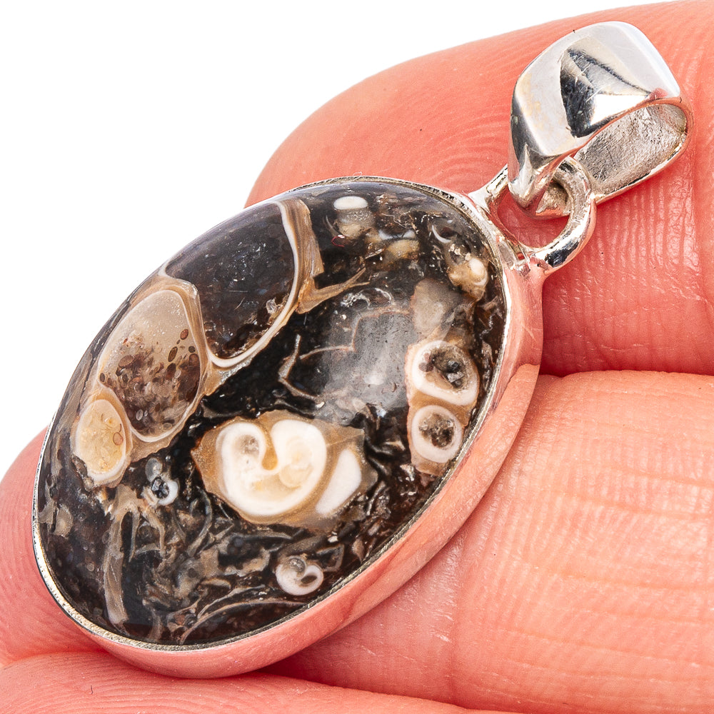 Turritella Agate Pendant 1 1/4" (925 Sterling Silver) P44942