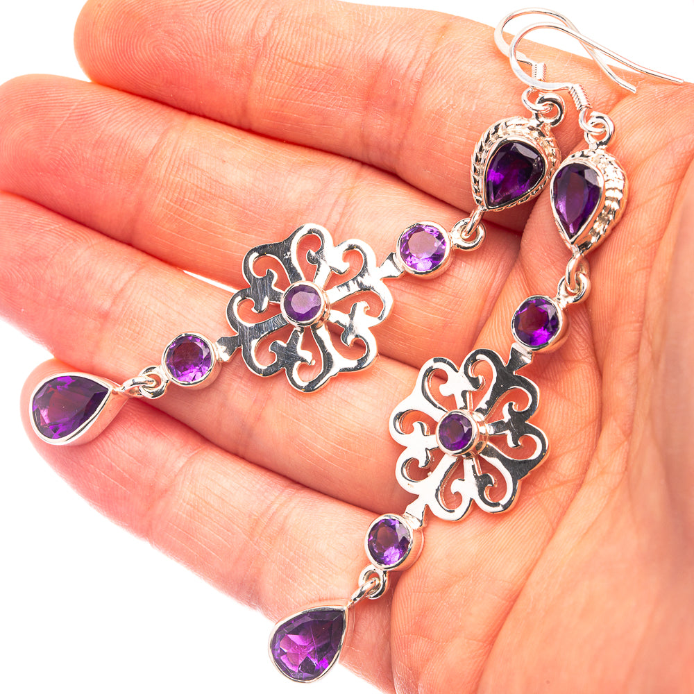 Signature Faceted Amethyst Earrings 3 1/4" (925 Sterling Silver) E432326