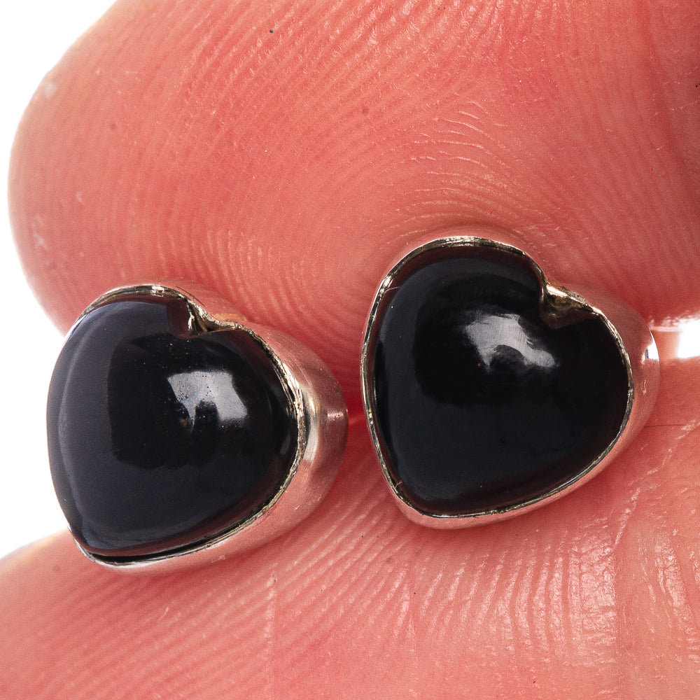 Black Onyx Heart Earrings 3/8" (925 Sterling Silver) E433517