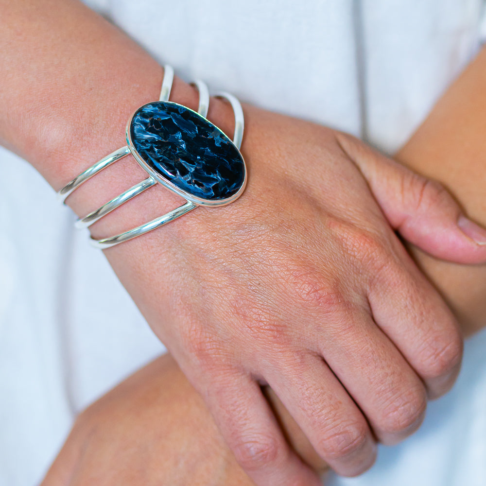Pietersite 925 Sterling Silver Cuff Bracelet Adjustable
