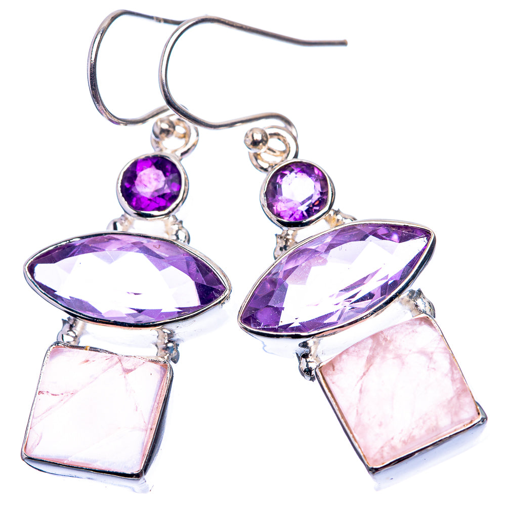 Rose Quartz, Amethyst Earrings 1 5/8" (925 Sterling Silver) E432413
