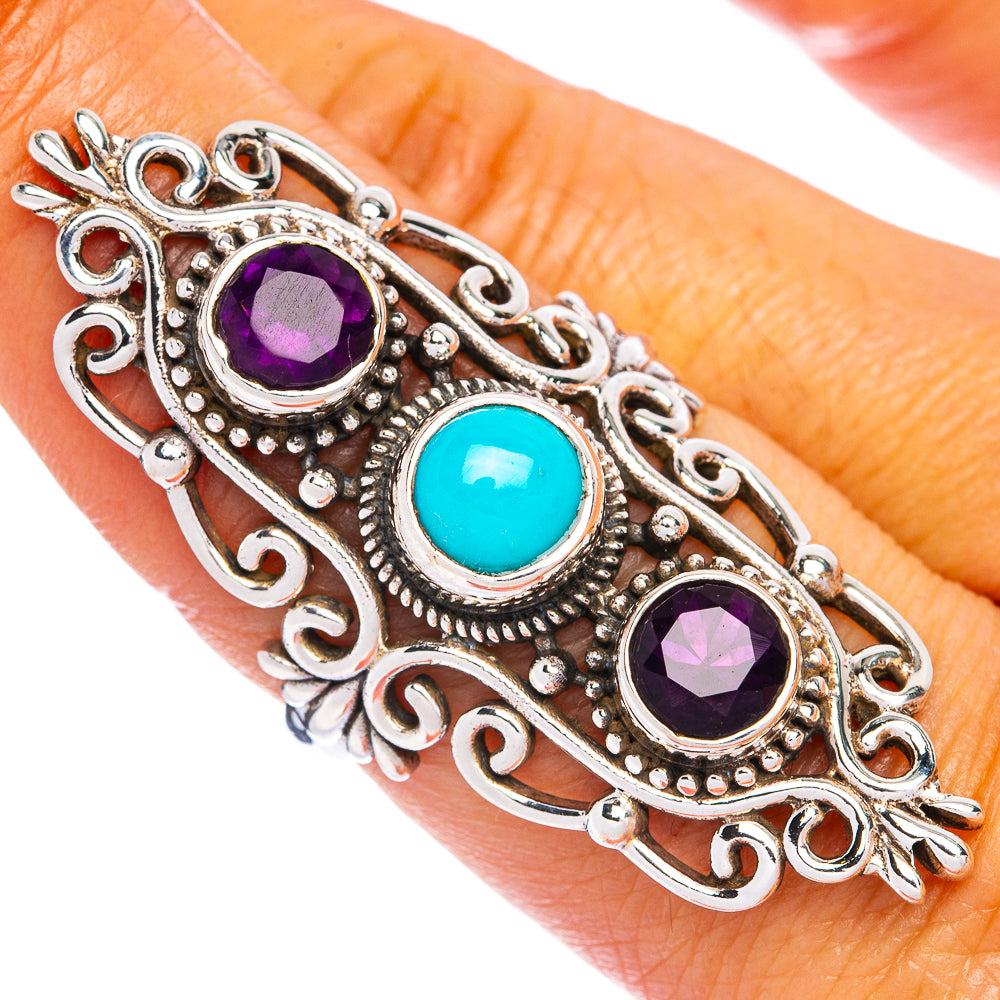 Large Larimar, Amethyst Ring Size 8 (925 Sterling Silver) R144490
