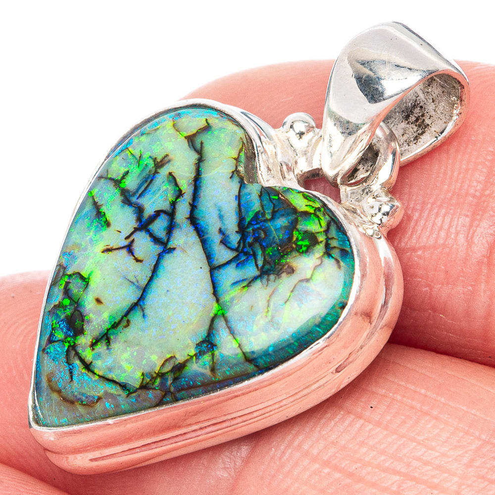 Rare Sterling Opal Heart 925 Sterling Silver Pendant 1 1/8" (925 Sterling Silver) P41921