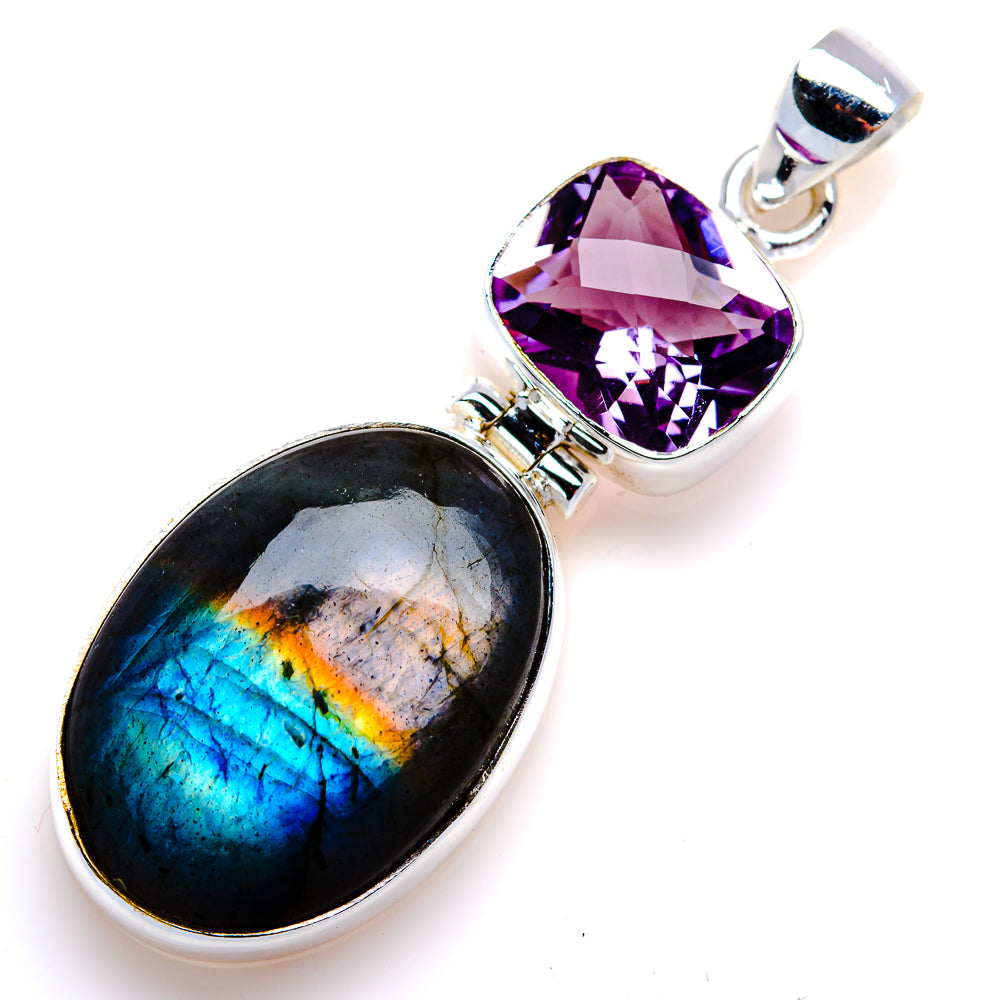 Labradorite, Amethyst Pendant 2" (925 Sterling Silver) PD38073