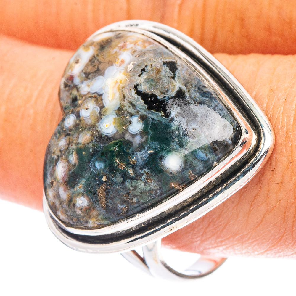Ocean Jasper Heart Ring Size 10.75 (925 Sterling Silver) R6869