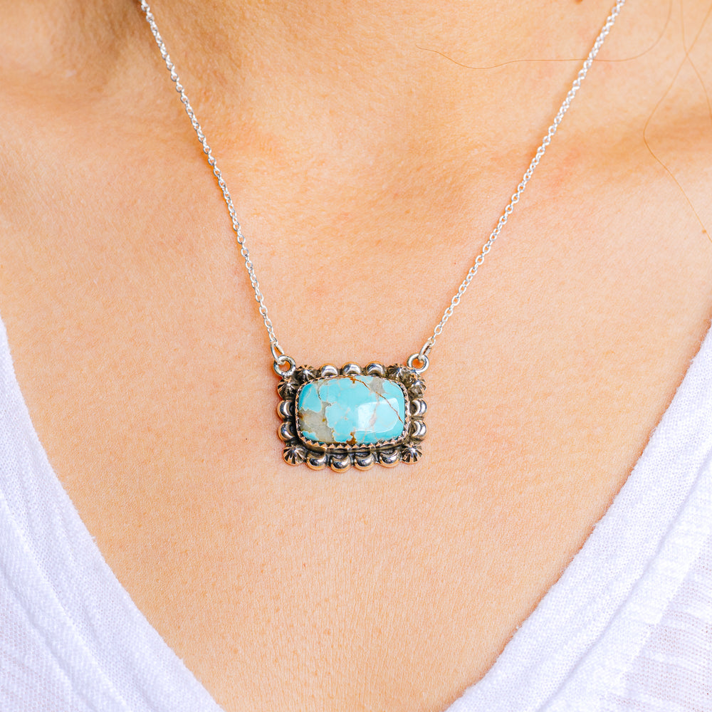 Number 8 Mine Turquoise Necklace 18 to 19" (.925 Sterling Silver)
