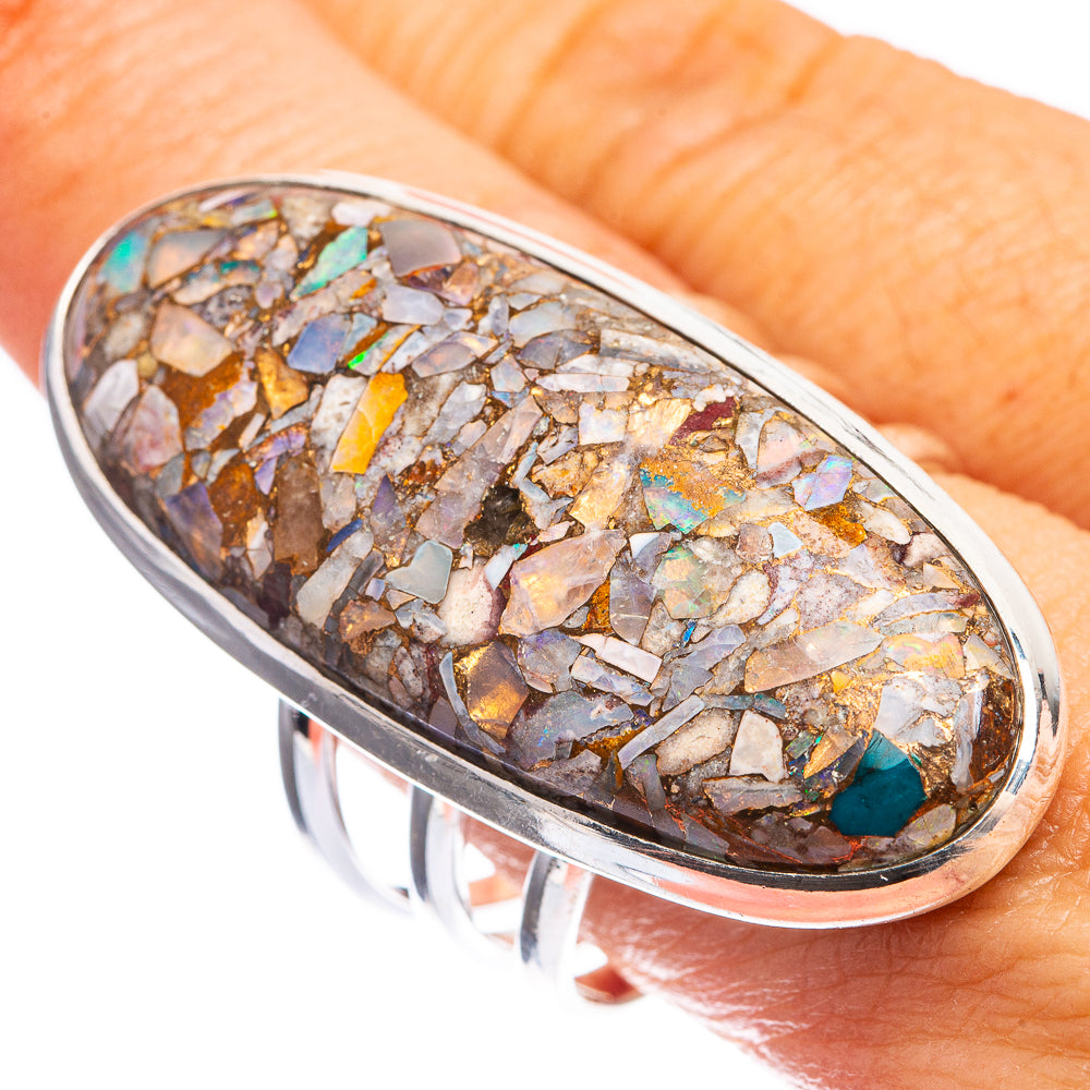 Huge Copper Composite Rainbow Moonstone Ring Size 10.5 (925 Sterling Silver) R143157