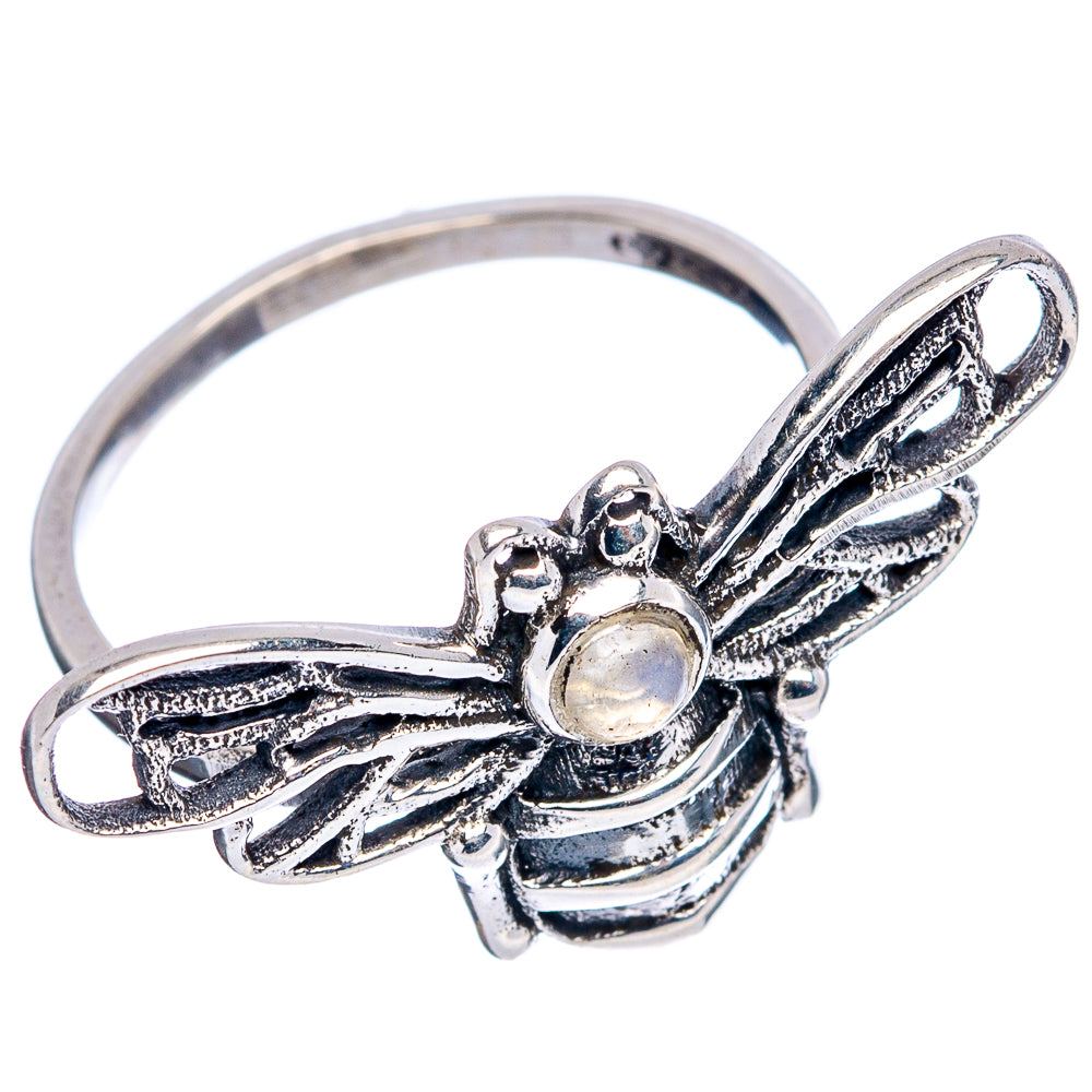 Rainbow Moonstone Bee Dainty Ring Size 6.75 (.925 Sterling Silver)
