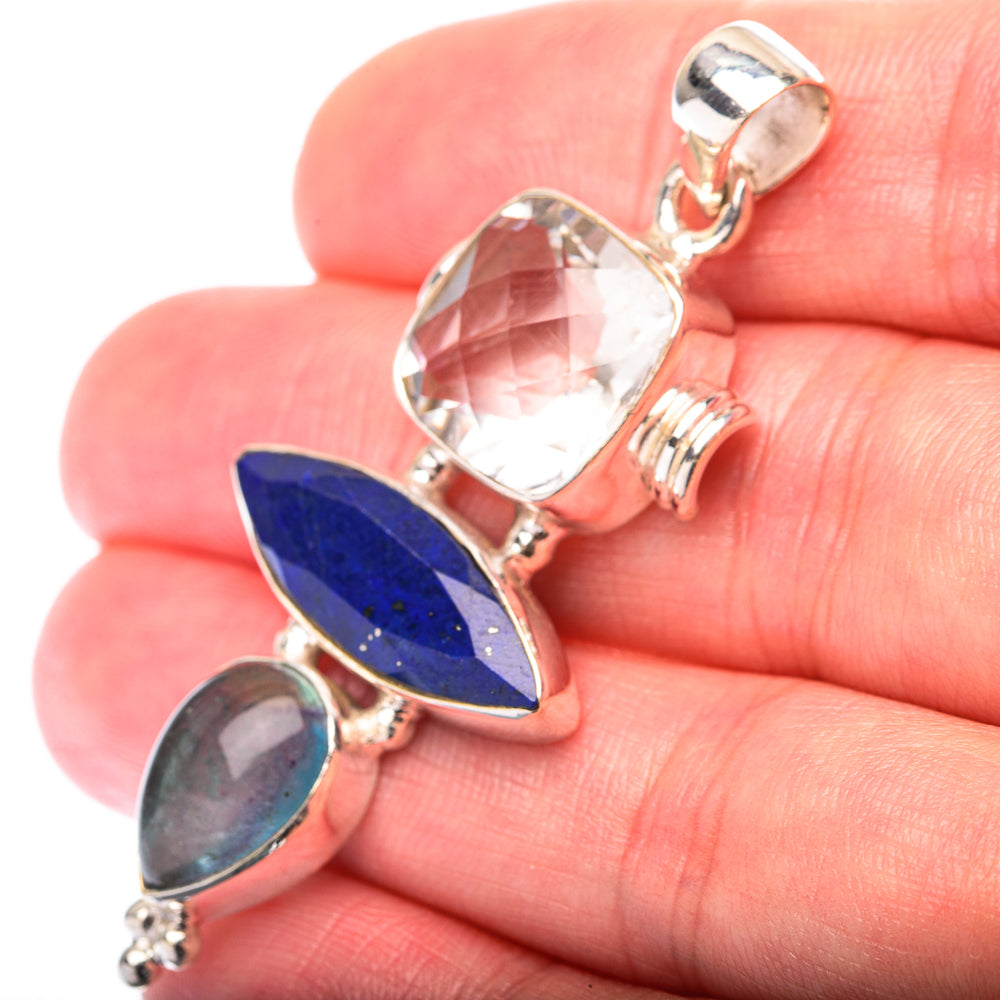 Lapis Lazuli, White Quartz, Blue Fluorite Pendant 2 1/8" (925 Sterling Silver) PD38582