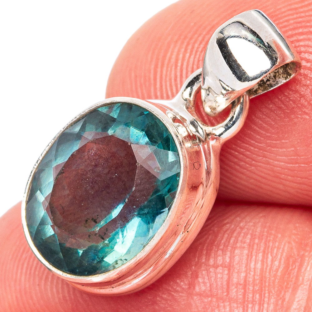 Rare Faceted Blue Fluorite Pendant 7/8" (925 Sterling Silver) P43025