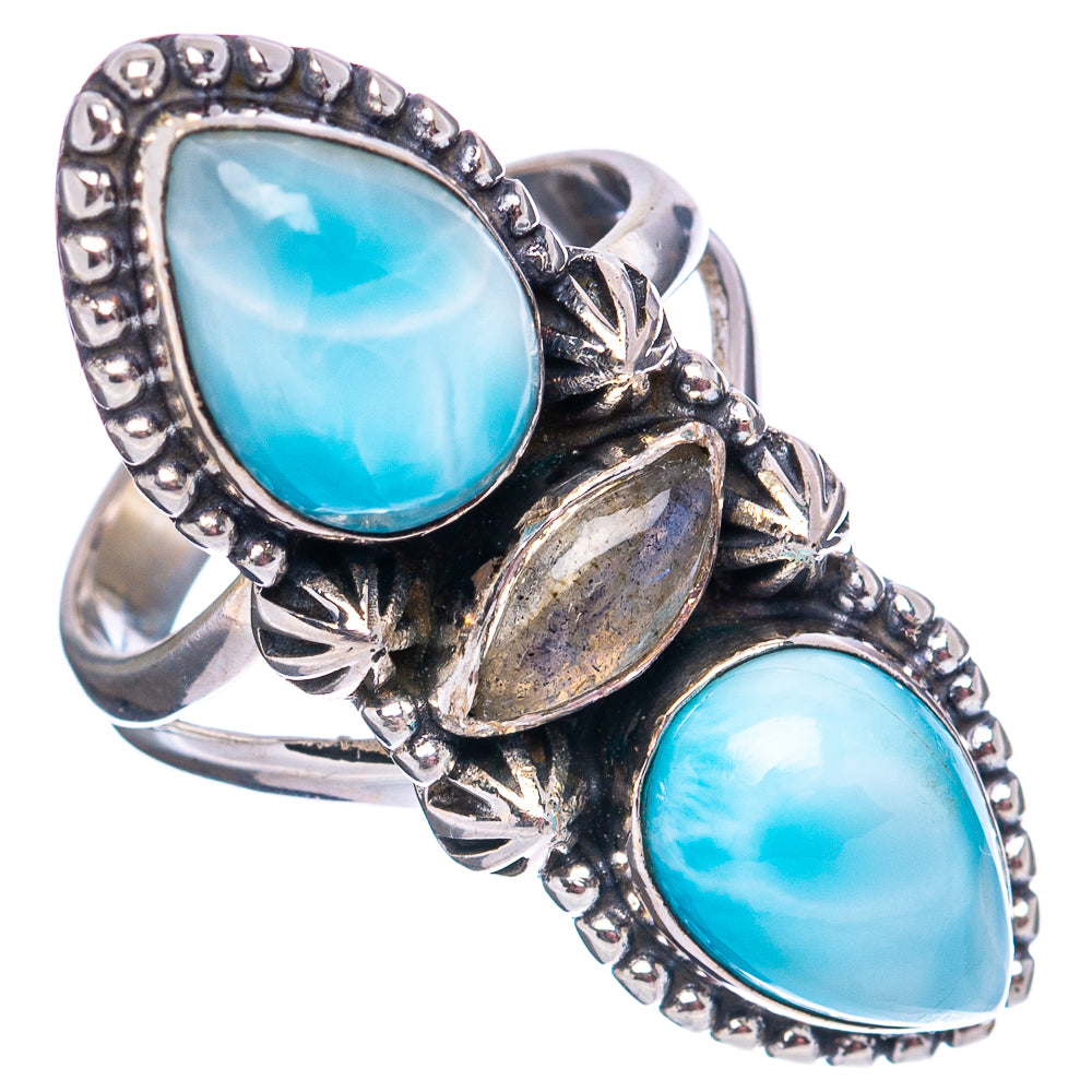 Premium Larimar, Labradorite Ring Size 6.5 (.925 Sterling Silver)