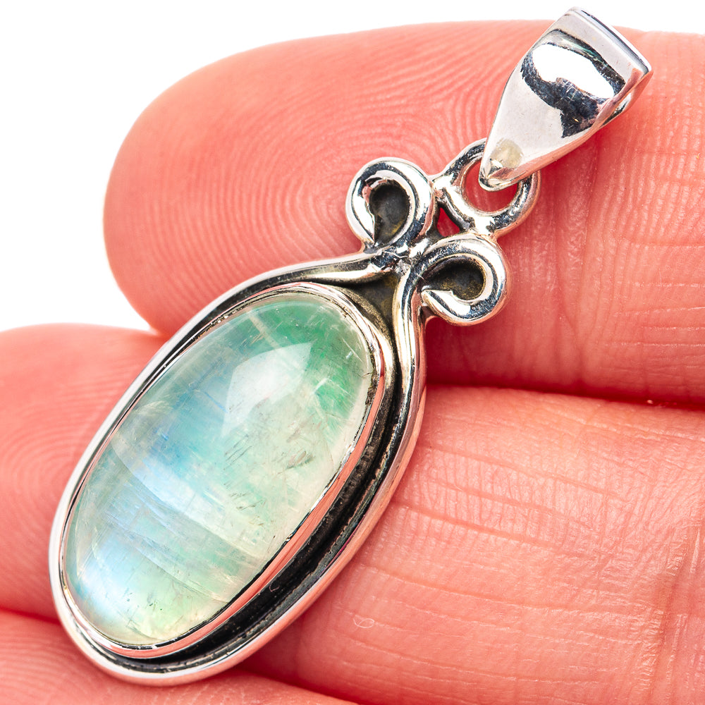 Green Moonstone Pendant 1 3/8" (.925 Sterling Silver)