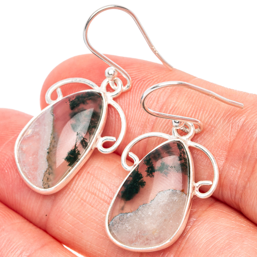 Green Moss Agate Earrings 1 1/4" (925 Sterling Silver) E1292